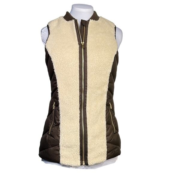 Athleta Responsible Tundra Down Vest Faux Sherpa Olive Brown SZ XXS - Picture 1 of 9